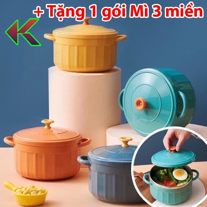 TÔ/BÁT Ăn Mì, Ăn Cơm dạng nồi Hàn Quốc, Lõi INOX, Cách nhiệt - Tặng kèm 1 gói mì ăn liền 3 miền 75g