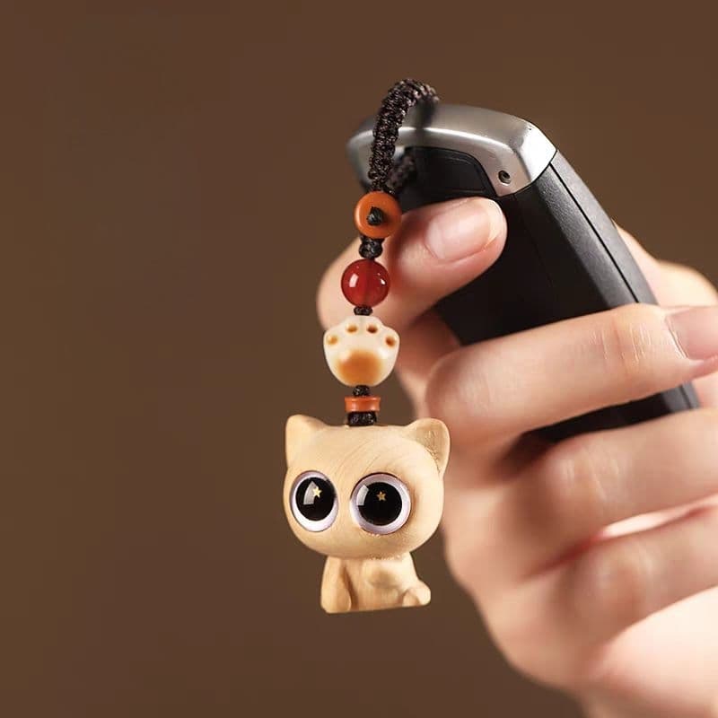 Móc Khóa Kiểu Dáng Mèo Mắt Sao Gỗ Bách Xinh Xắn