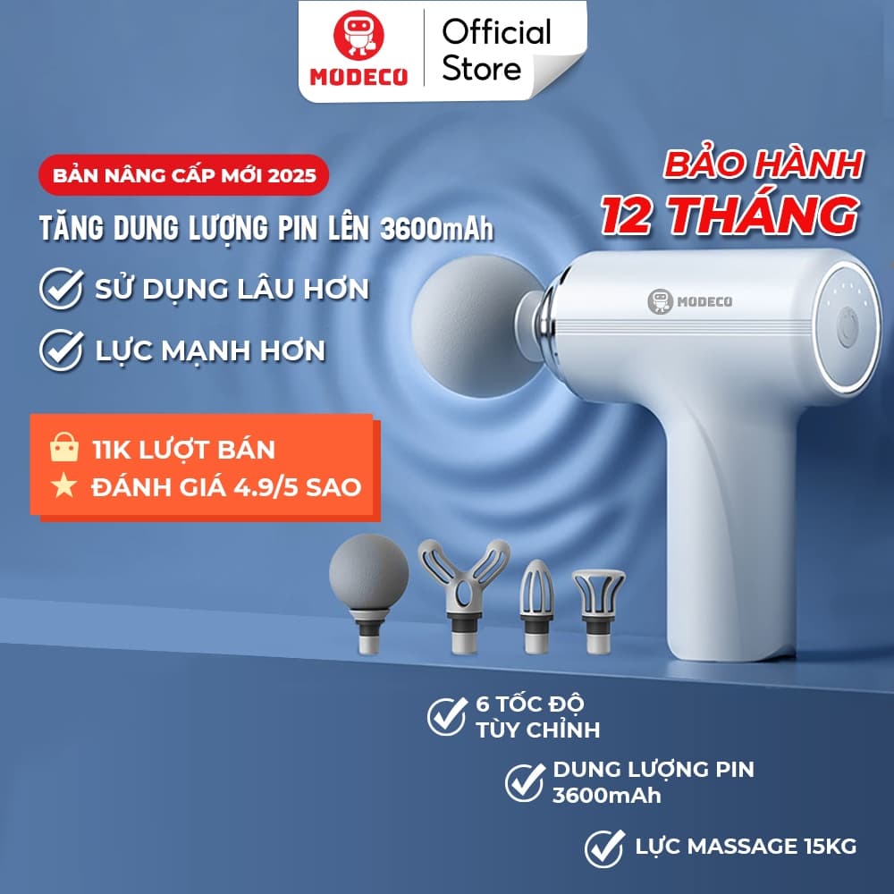 Máy Massage Cầm Tay Mini Cao Cấp Modeco - Công Nghệ AI Cảm Biến Lực Nhấn Giúp Giảm Đau Mỏi, Giãn Cơ Sau Tập Luyện