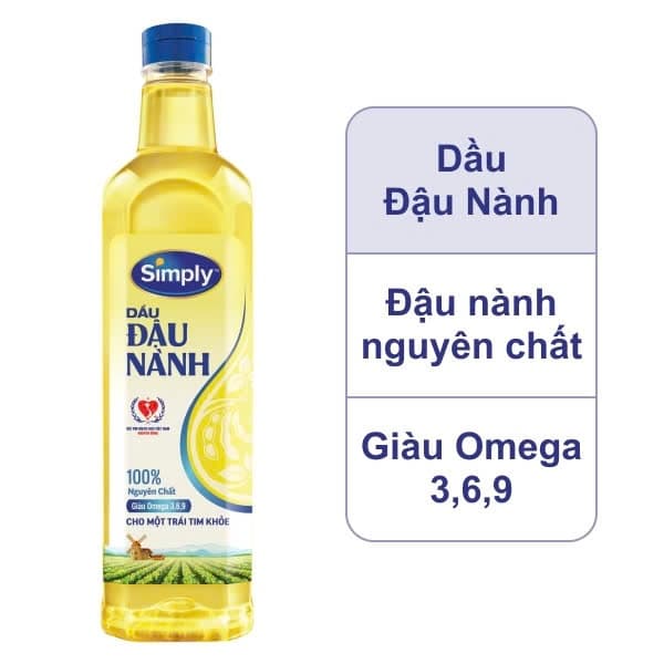 Dầu đậu nành SimPly nguyên chất chai 1L giàu Omega 3,6,9