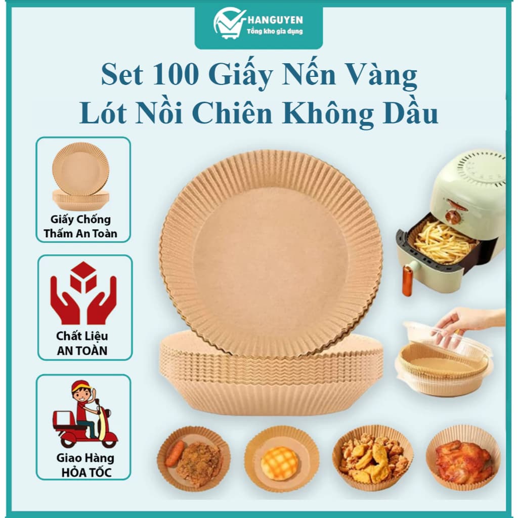 Set 100 Giấy Nến Vàng Lót Nồi Chiên Không Dầu, Giấy Lót Thực Phẩm Chống Dính Tiện Lợi