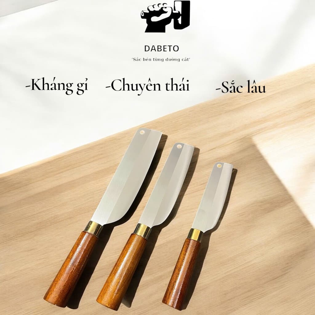 Combo 3 dao bếp to, vừa, nhỏ  DABETO – Dao thái chuyên dụng, sắc bén lâu mòn, tay cầm gỗ tự nhiên