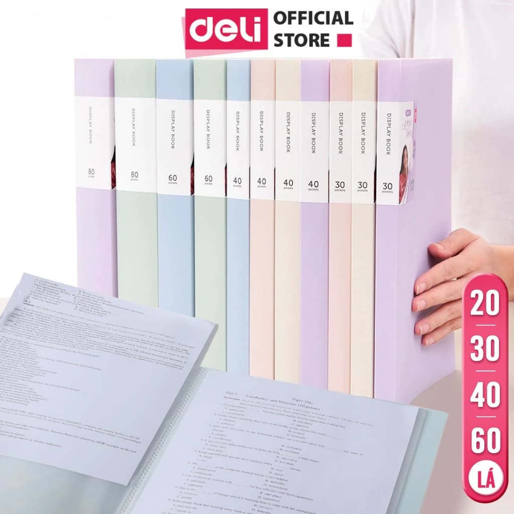 File Lá Deli A4 Đựng Tài Liệu 20/30/40/60 Lá – Bìa Đựng Hồ Sơ A4 Nhựa Trong Suốt Màu Pastel Học Sinh