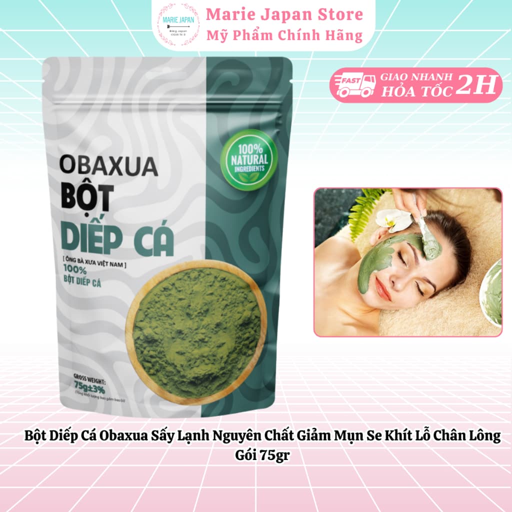 Bột Diếp Cá Obaxua Sấy Lạnh Nguyên Chất Giảm Mụn Se Khít Lỗ Chân Lông Gói 75gr - Marie Japan