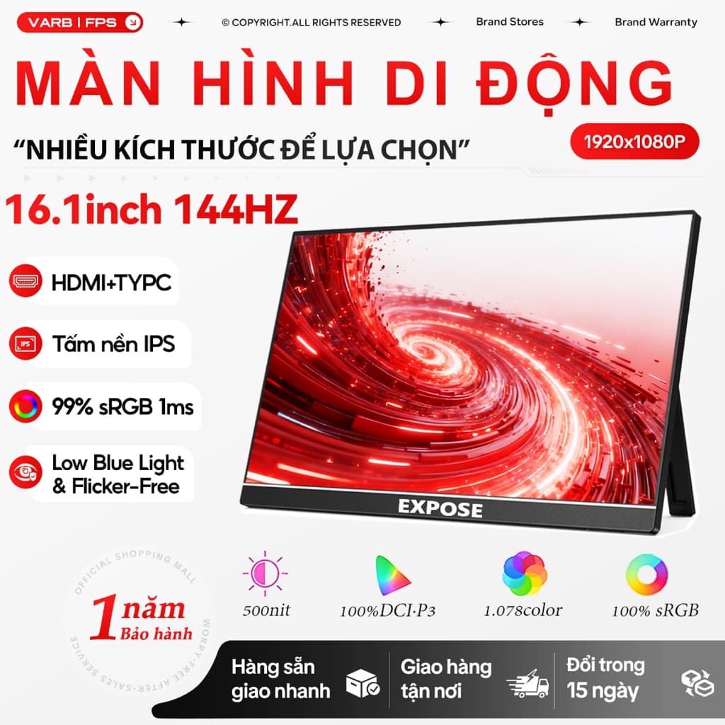 Màn Hình Di Động 16.1" Gaming 144Hz IPS Cảm Ứng Type-C HDMI Hỗ Trợ Laptop ĐT PS5 Switch Phụ