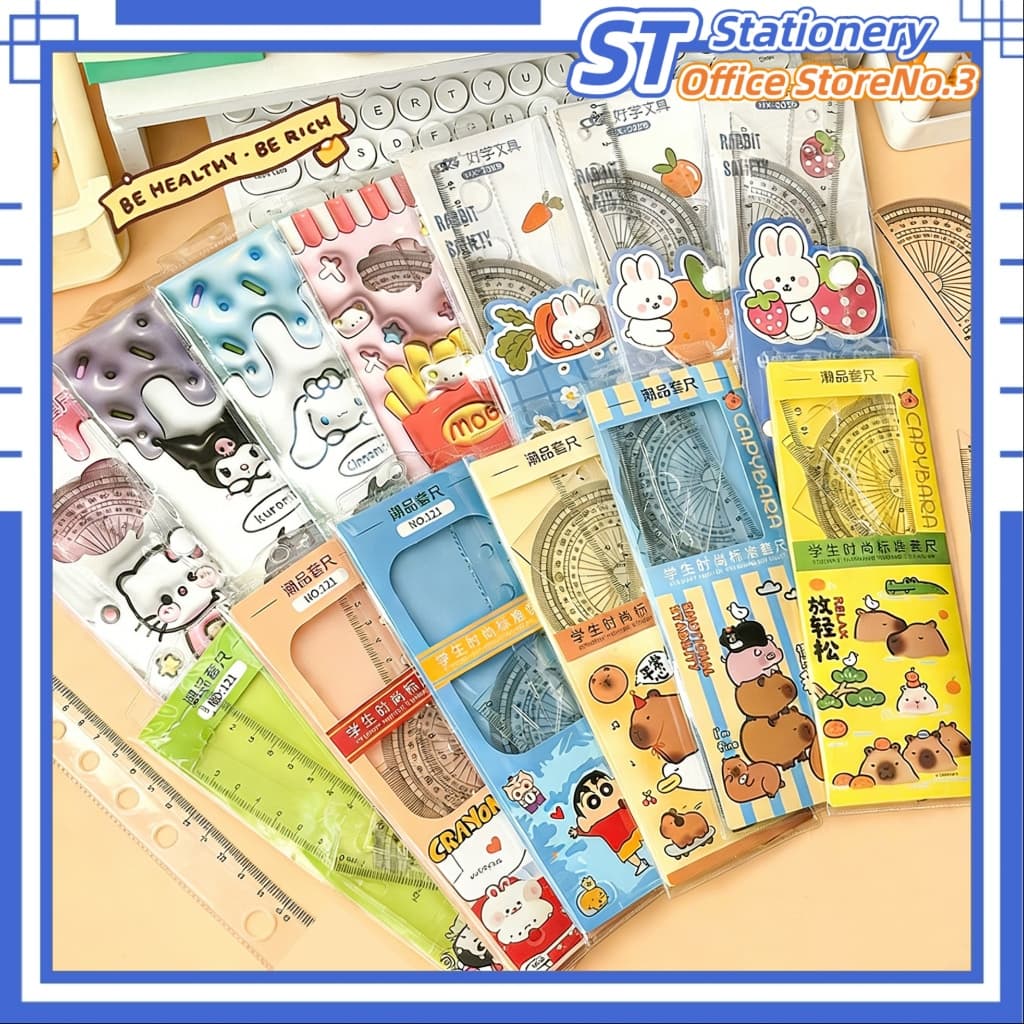 Bộ 4 thước kẻ hoạt hình dễ thương Bộ thước kẻ học sinh Thước tam giác thước đo góc Dụng cụ học tập.