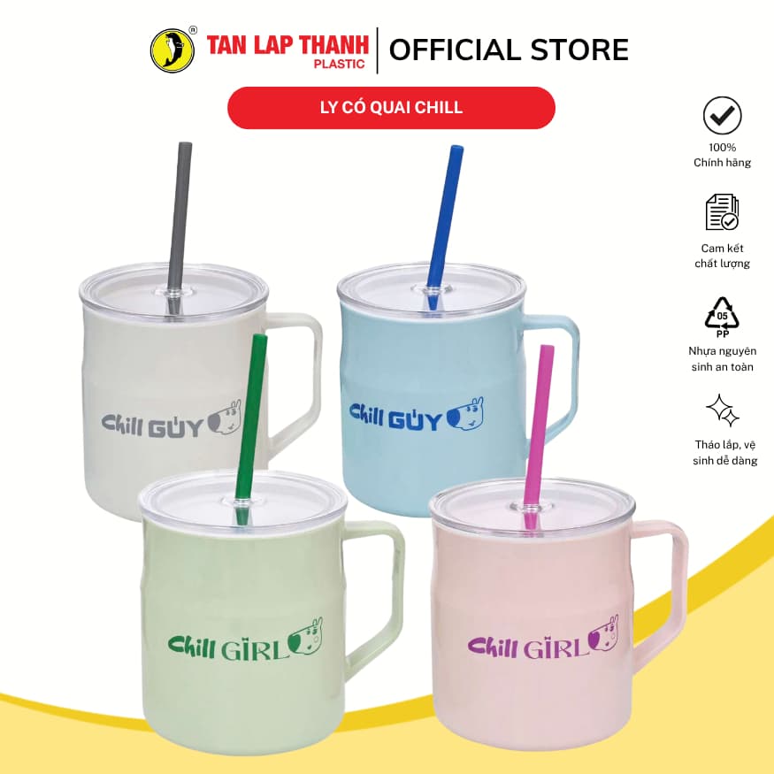 Ly giữ nhiệt Chill Guy có quai 700ml Tân Lập Thành Sản phẩm chất lượng nhà nhà thịnh vượng, nhựa PP