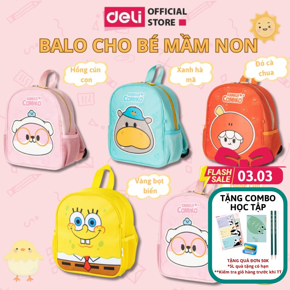 [TẶNG COMBO HỌC TẬP] Balo Cho Bé Trai Bé Gái Học Mầm Non Deli Hoạt Hình Dễ Thương Cute Chống Thấm Nước Dây Chắc Chắn