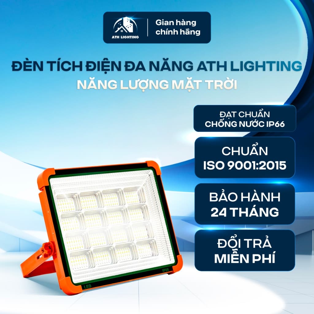 Đèn Tích Điện Năng Lượng Mặt Trời ATH LIGHTING Siêu Sáng Loại Pha Led 3 Chế Độ Ánh Sáng Dùng Ngoài Trời Trong Nhà