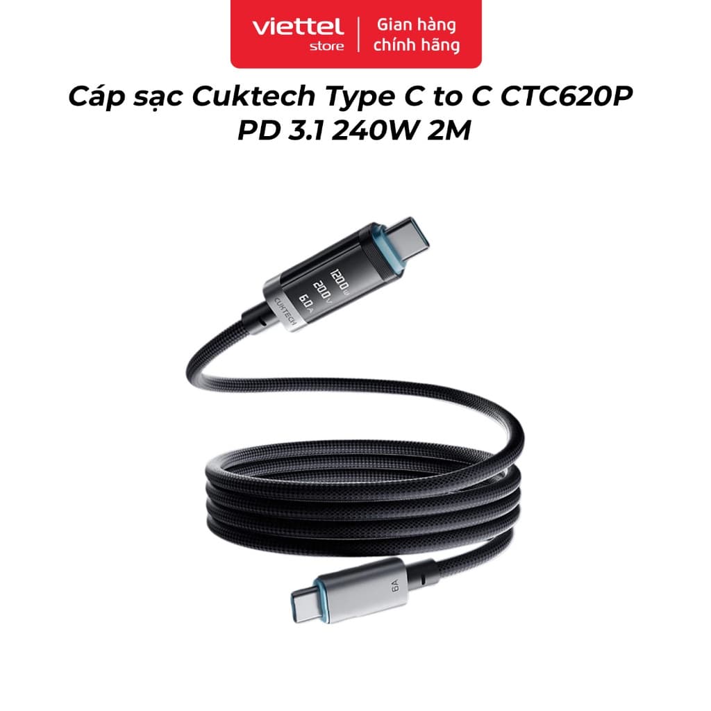Cáp sạc Cuktech Type C to C CTC620P PD 3.1 240W 2M Chính hãng