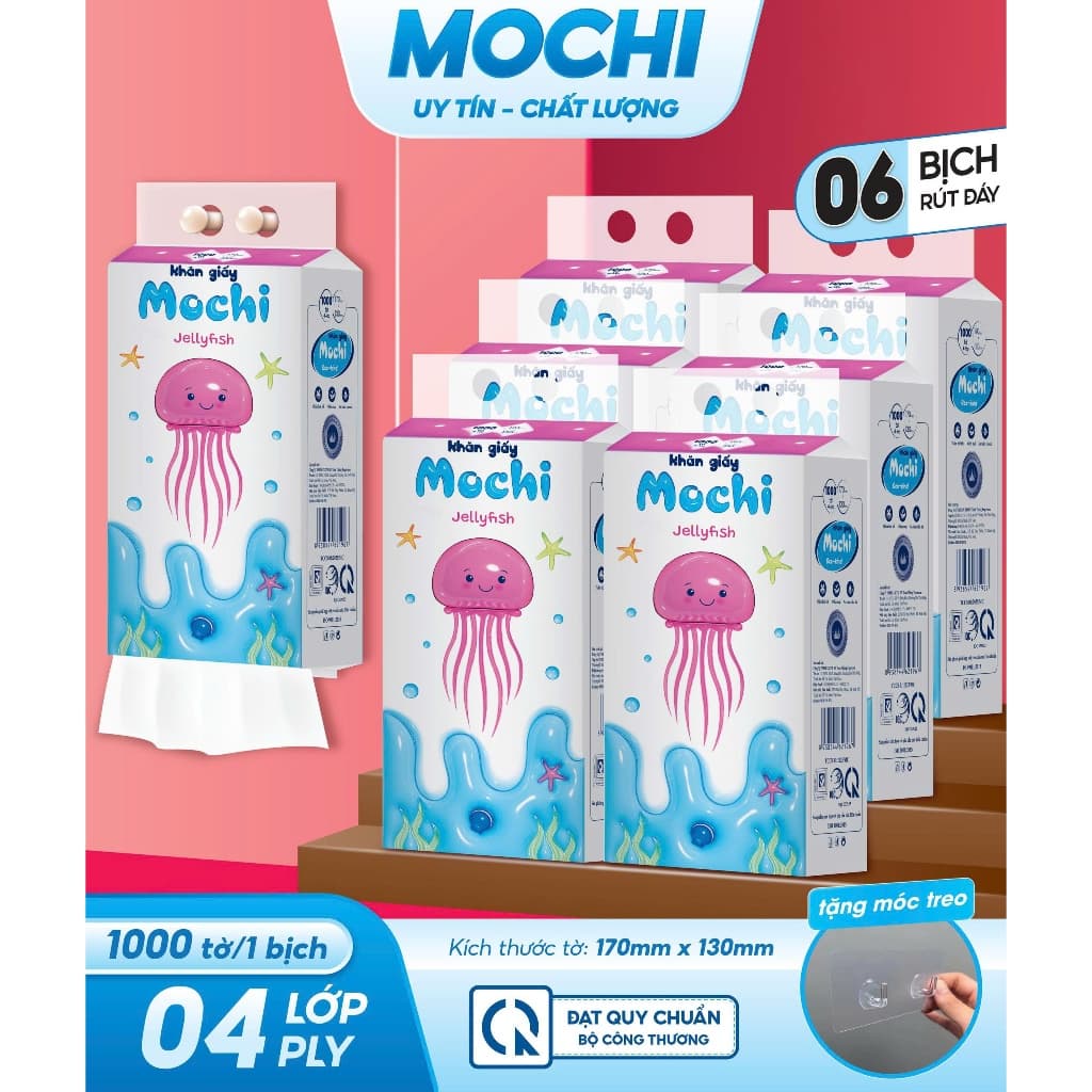 [COMBO 2 BỊCH 1000 tờ TẶNG MÓC TREO ] Giấy ăn rút Mochi 4 lớp mềm mịn, làm từ bột gỗ tự nhiên mềm mịn an toàn