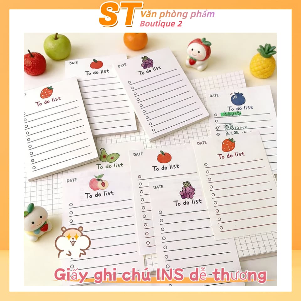Cuốn sổ ghi chú hình gấu trái cây dễ thương, sổ tay phong cách in, giấy note có thể xé rời không keo - dành cho học sinh