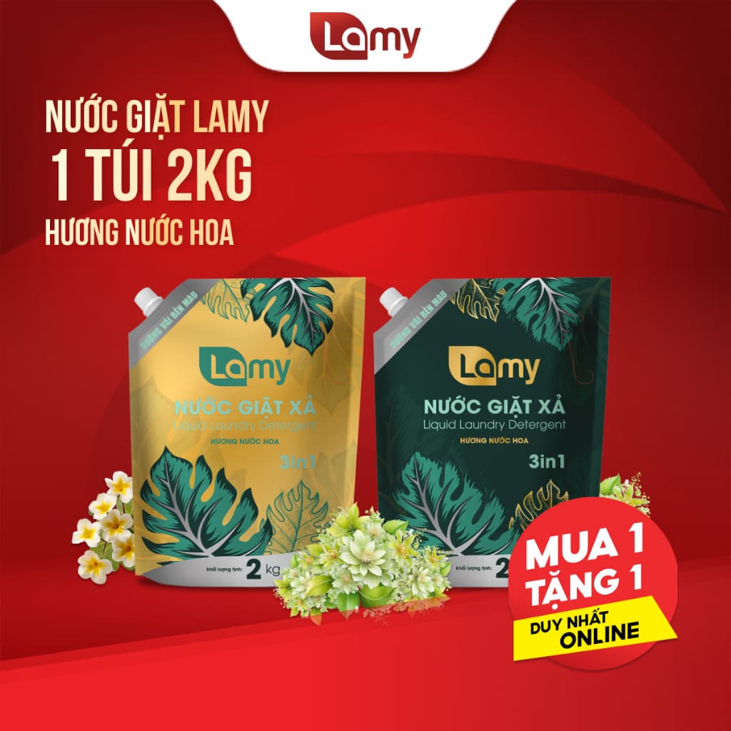 MUA 1 TẶNG 1_ Nước giặt xả Lamy túi 2kg hương nước hoa 3in1 (TỔNG 2 TÚI)