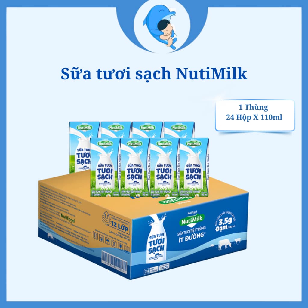 Sữa Tươi Ít Đường NutiMilk Hộp 110ml Thùng 24 Hộp | Sữa Tươi Uống Liền Tiện Lợi