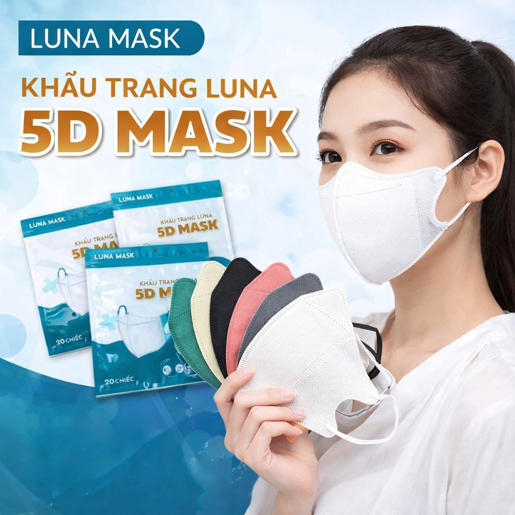 Combo[100c] khẩu trang 5D LUNA mask ôm mặt,3lớp kháng khuẩn,mềm mại,thoáng khí,êm tai