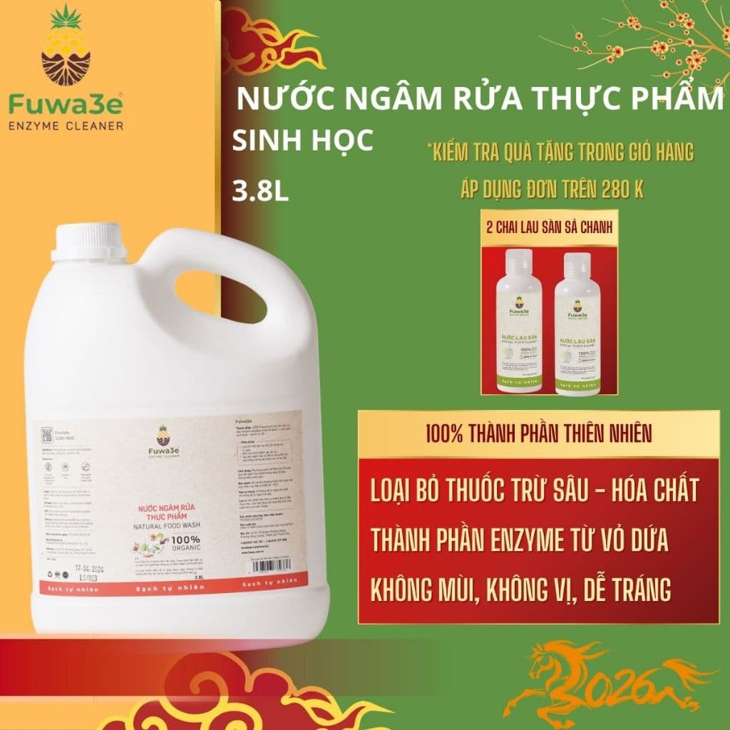Nước ngâm rửa thực phẩm Fuwa3e làm sạch thực phẩm khử mùi thuốc sâu chất bẩn 3.8L