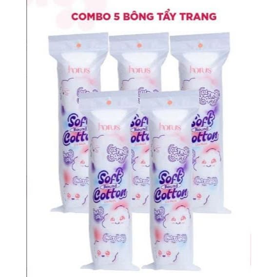 Combo 5 Horus Bông tẩy trang tròn Round Soft Cotton Pads 120 pads - Ultra Soft