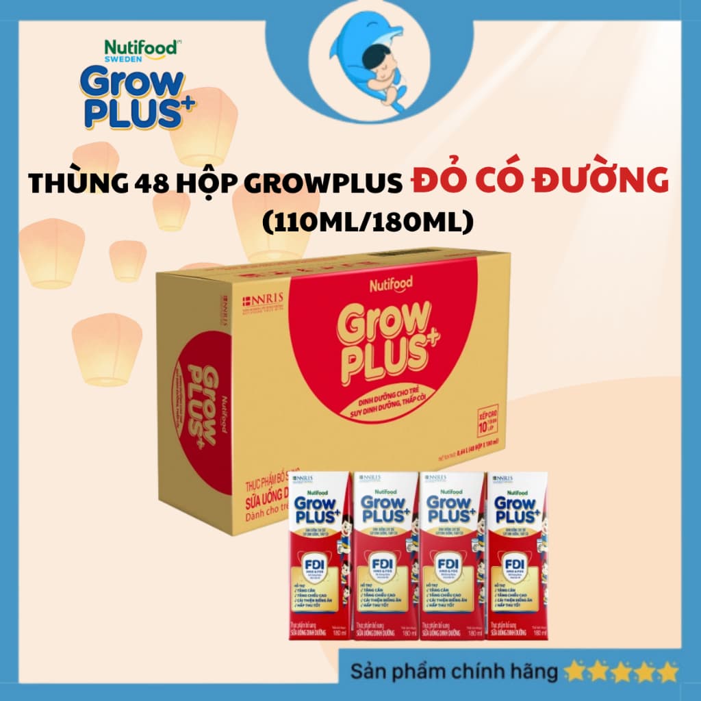 Thùng 48 Hộp Sữa Nutifood Grow PLUS+ Suy Dinh Dưỡng ĐỎ CÓ ĐƯỜNG Tăng Cân Hỗ Trợ Tiêu Hóa 110ml 180ml  MECAHEO