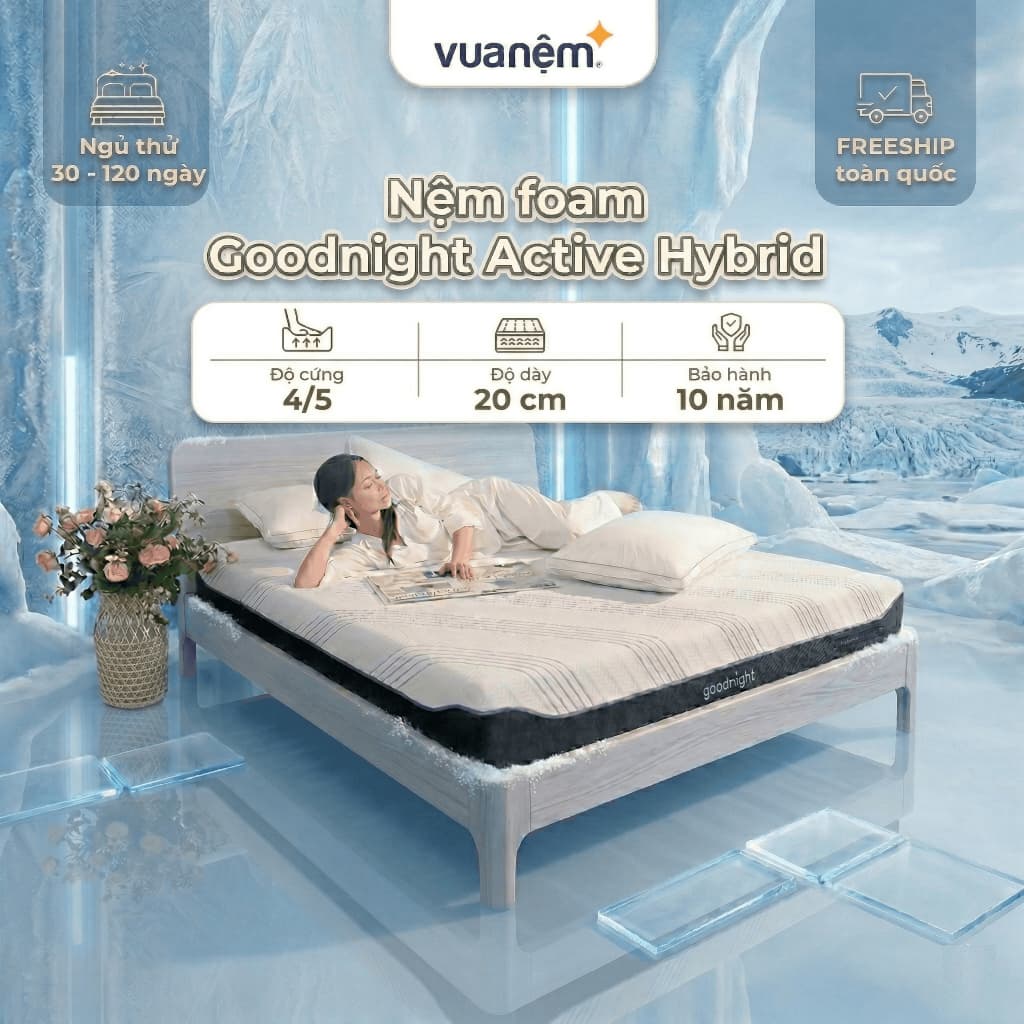 (25.9 Tặng gối, vỏ gối, ga) Nệm Cao Su Foam Goodnight Active Hybrid 20cm, đệm foam làm mát, đệm hè, ruột đệm cao su