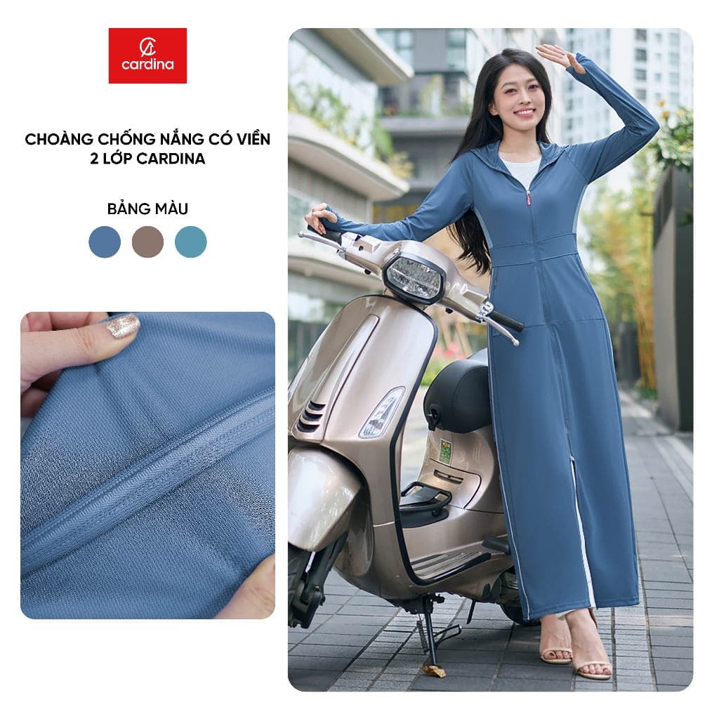 Áo Chống Nắng Nữ 𝐂𝐀𝐑𝐃𝐈𝐍𝐀 2 Lớp Dáng Dài Liền Thân Form Ôm Chất Thun Lạnh Nhật Chống Tia UV 2BC