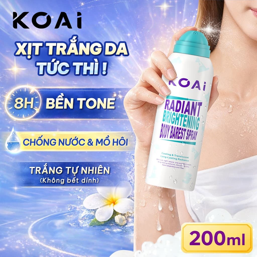 Xịt Body Koai 200ml Kem BB Chống Nước Không Bết Rít | Nâng Tone Tức Thì | Dưỡng Sáng Da Tự Nhiên