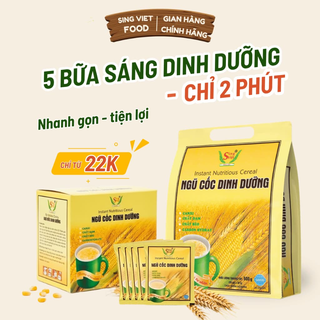 Ngũ Cốc Dinh Dưỡng Sing Việt Giầu Vitamin Chất Sơ Cho Người Kén Ăn Hỗ Trợ Tăng Cân Bữa Phụ Tiện Lợi