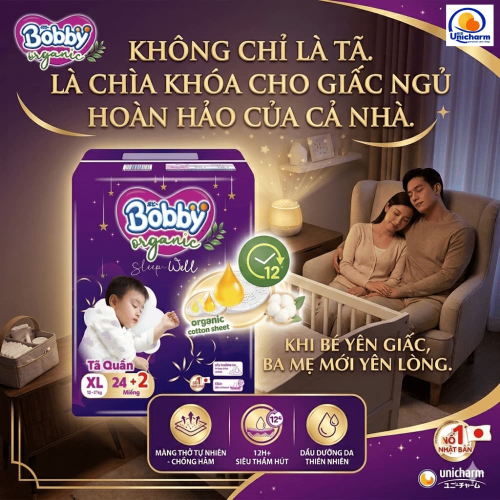 Tã quần ban đêm Organic cao cấp cho bé yêu