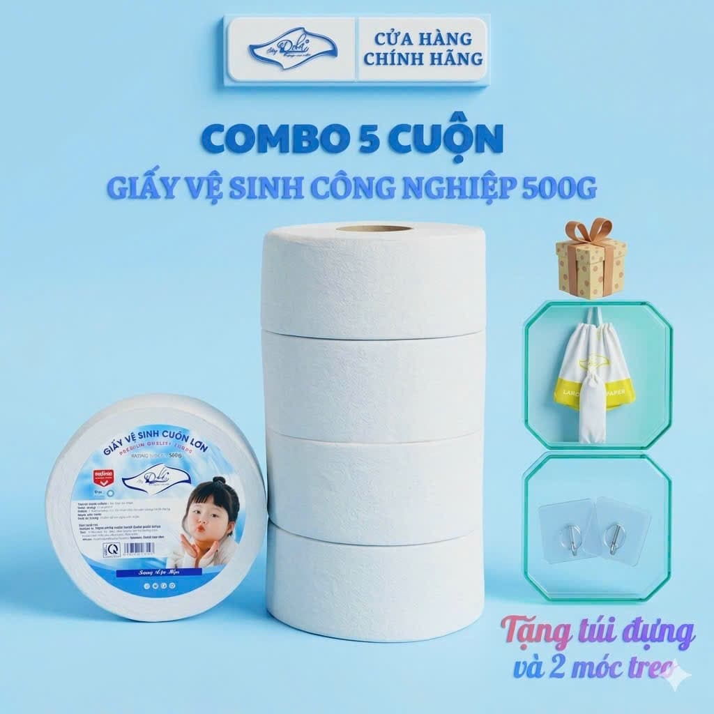 Combo 5 cuộn - [Tặng Túi] -  GIẤY VỆ SINH CUỘN LỚN 500GR DOLA - 3 lớp, mềm mịn tan nhanh trong nước - dùng cho gia đình