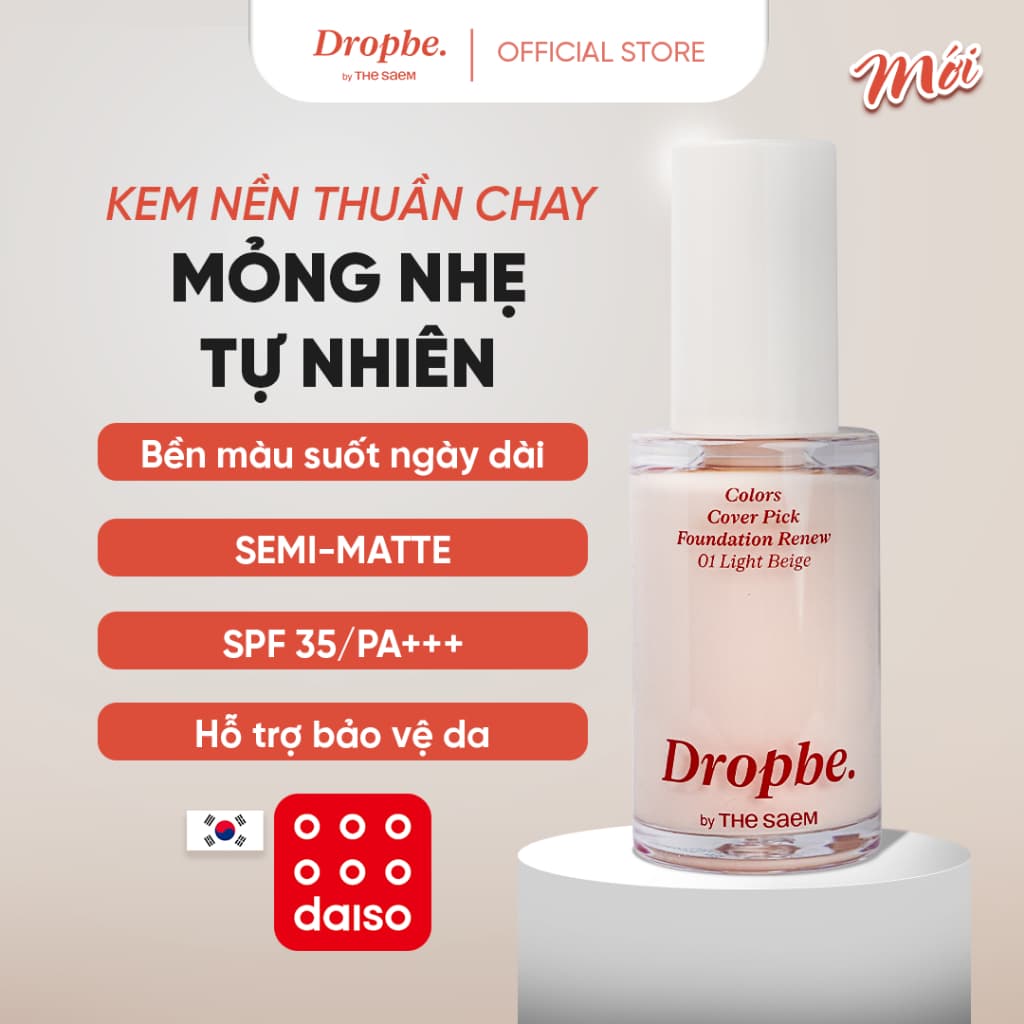 [Drop Be by THE SAEM] Kem nền thuần chay che phủ tốt bền màu lâu trôi Colors Cover Pick Foundation Renew 35g