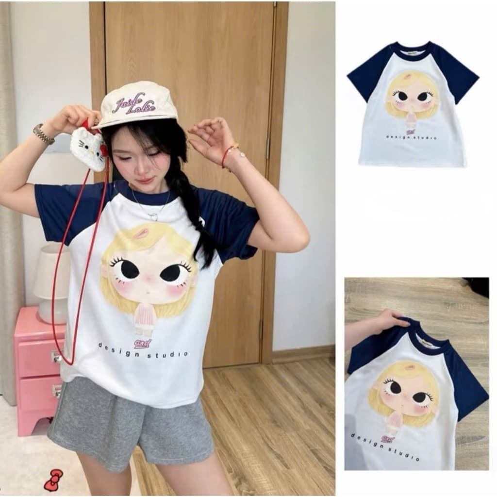 Áo Phông Unisex Dễ Thương Nhiều Màu Họa Tiết Cô Gái Tóc Vàng Dễ Mặc Dễ Phối Đồ