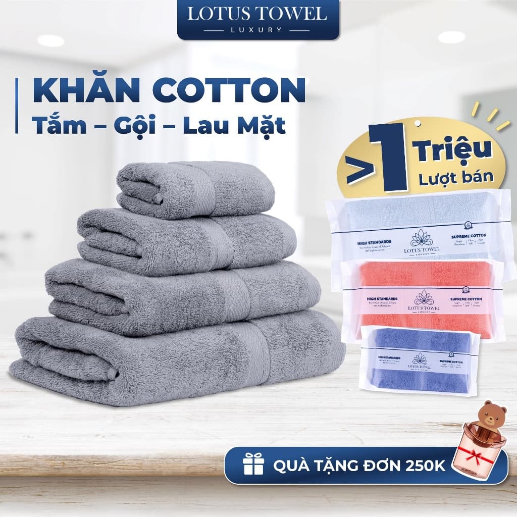 Khăn Tắm, Gội, Lau Mặt LOTUSTOWEL Hoàn Toàn Từ Cotton Tự Nhiên Mềm Mịn Thấm Hút Dùng Cho Gia Đình Spa Khách Sạn