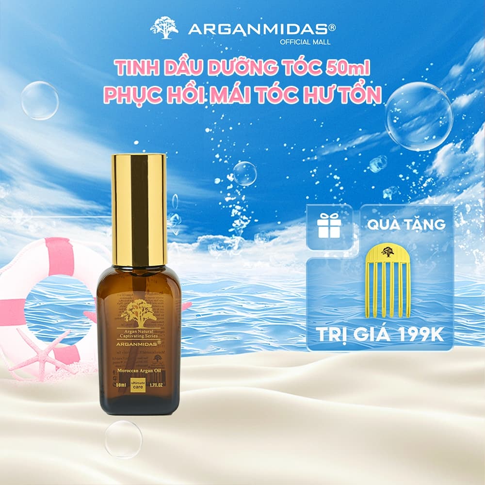 Tinh dầu dưỡng tóc Arganmidas Argan Oil phục hồi sâu tóc hư tổn khô xơ giảm chẻ ngọn Gãy Rụng 50ml