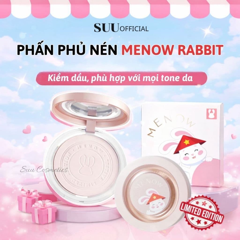 Phấn Phủ Nén Kiềm Dầu MENOW RABBIT, Chống Nước, Che Phủ Hoàn Hảo SUUOFFICIAL