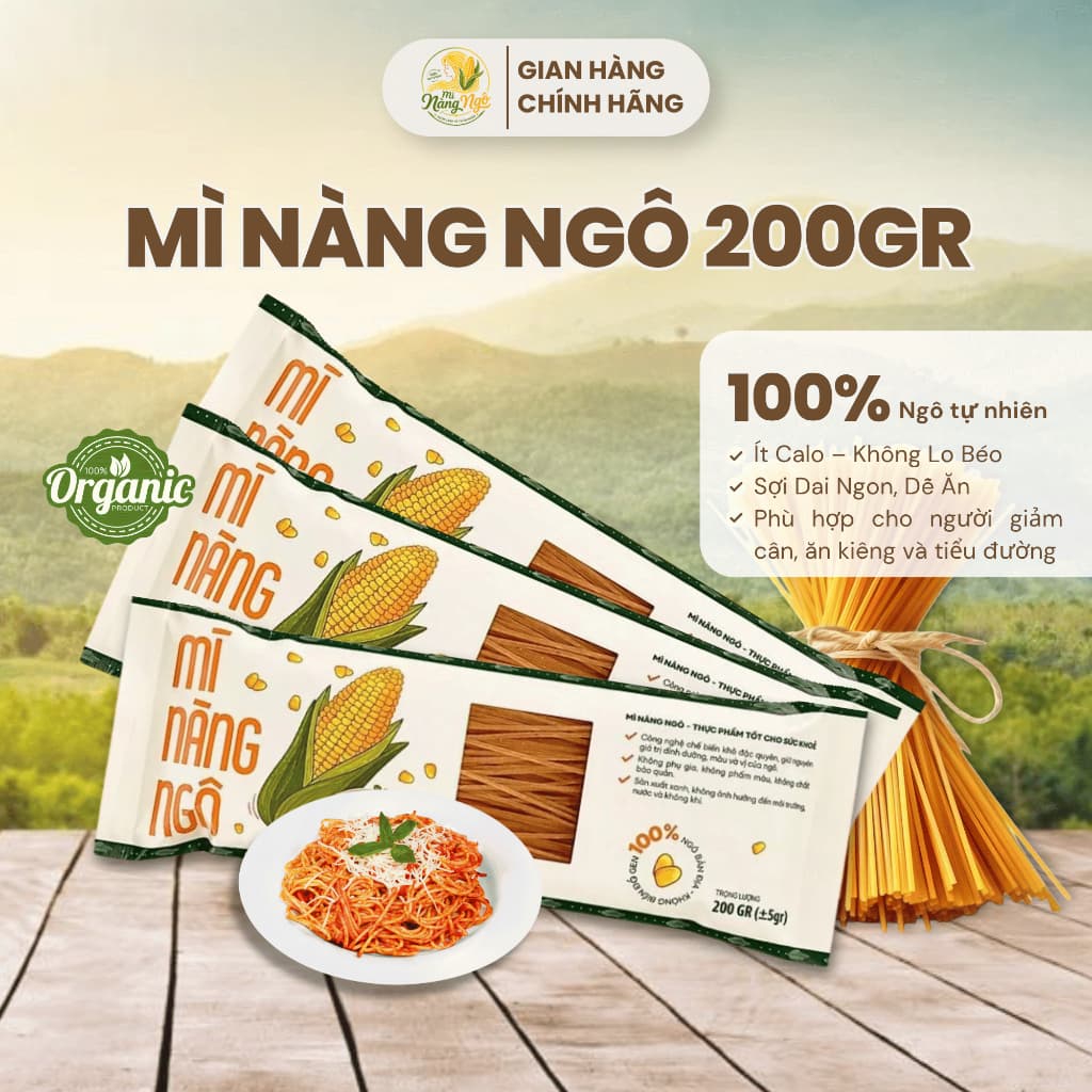 Mì Nàng Ngô Hữu Cơ 200gr/bịch, Chuẩn Organic Giàu Chất Xơ, Phù Hợp Cho Người Ăn Kiêng Và Tiểu Đường