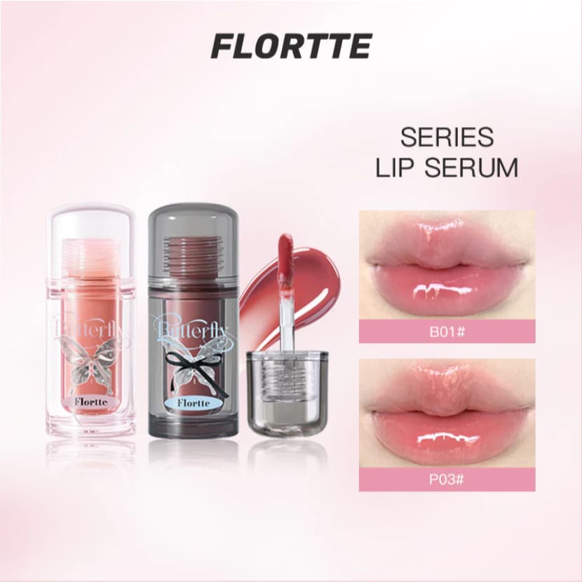 Son Bóng Dưỡng Serum Môi FLORTTE Twin Butterfly  - Cấp Ẩm, Căng Bóng,Làm Mềm Môi, Giảm Khô Nứt