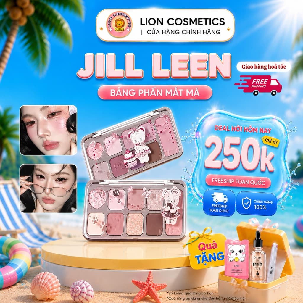 [Jill Leen] Bảng Phân Mắt Gấu 10 Ô Màu Jill Leen Tự Nhiên Dễ Thương, Chất Phấn Mịn, Tone Màu Ngọt Ngào