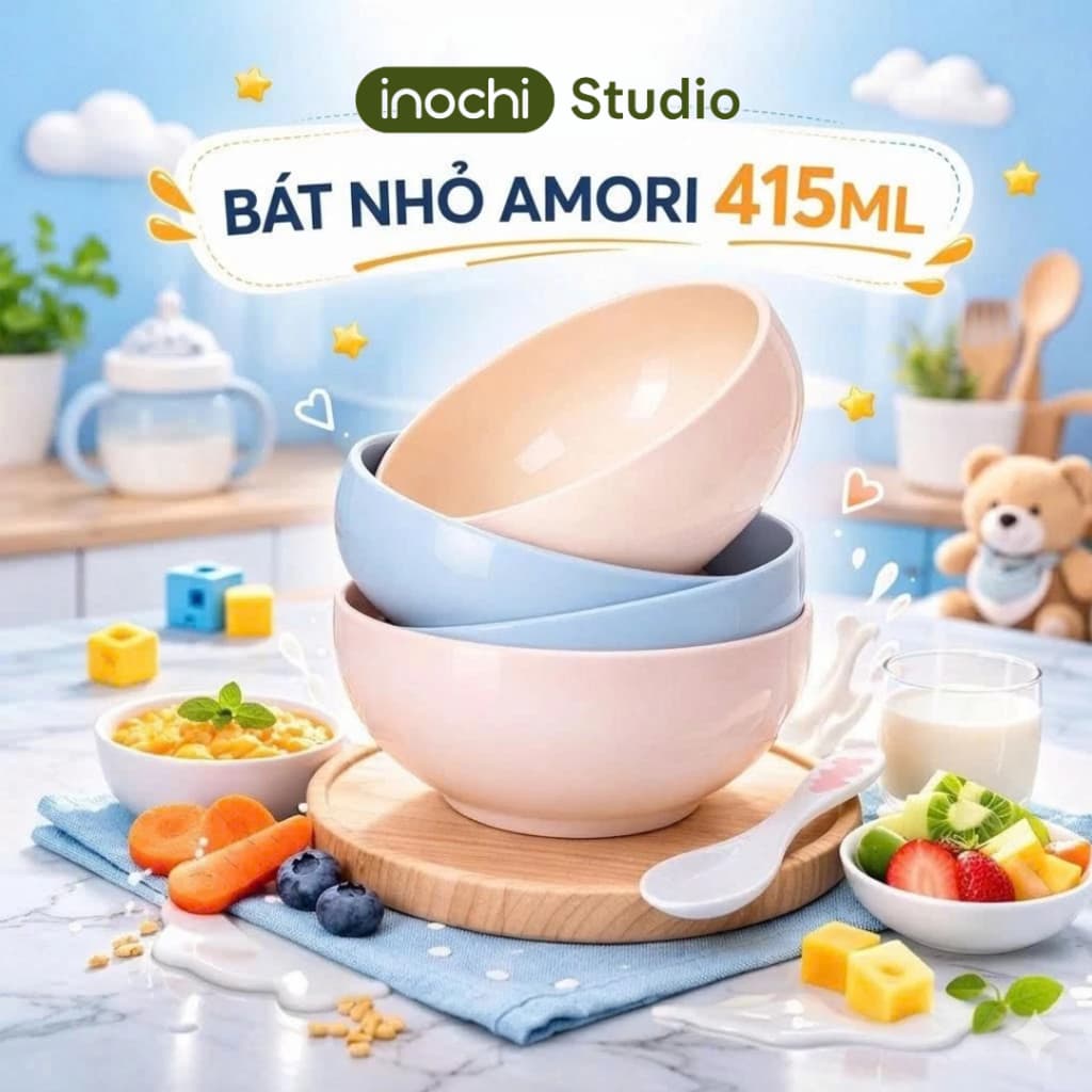 inochi Bát tô Amori 850ml, nhựa nguyên sinh chứa Ag+ kháng khuẩn chịu nhiệt độ cao. MÀU NGẪU NHIÊN