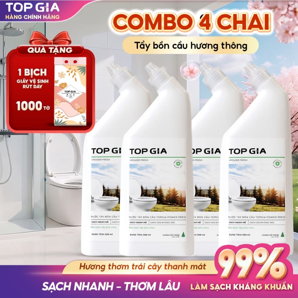 [MUA 4 TẶNG 1]Nước tẩy bồn cầu Topgia không cần chà, kháng khuẩn 99% khử mùi an toàn, giữ bồn sạch lâu tặng giấy F1344