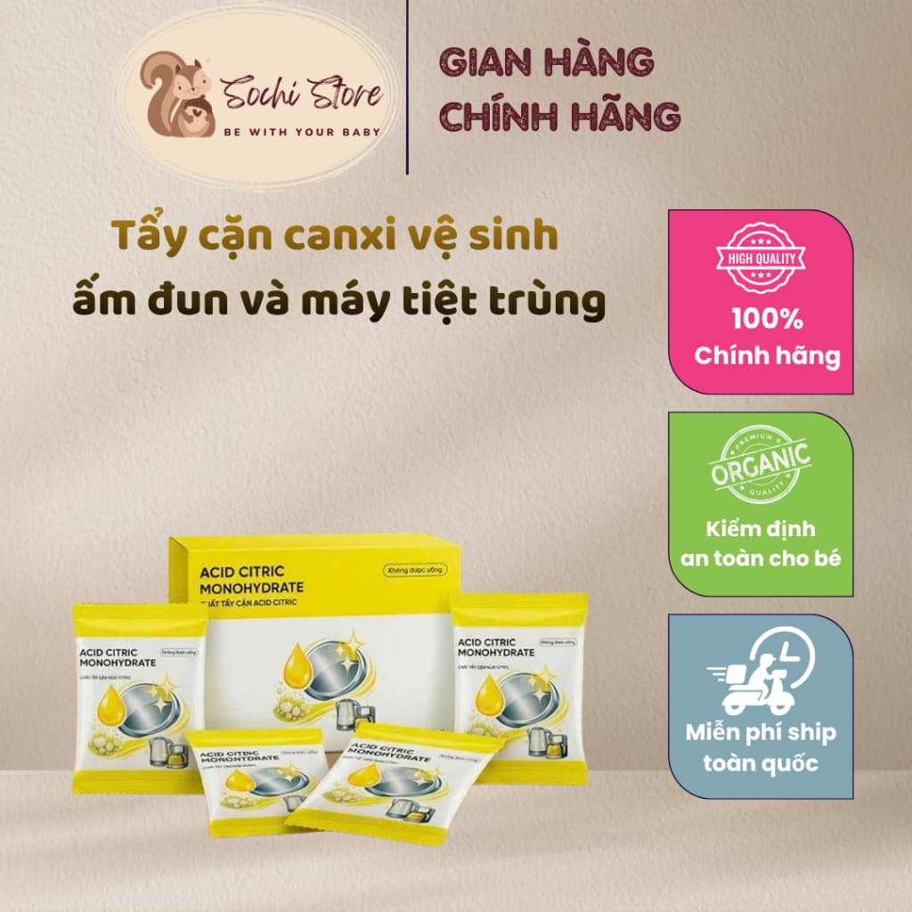Bột tẩy cặn canxi axit chanh tự nhiên an toàn, vệ sinh và tẩy cặn canxi máy tiệt trùng bình đun nước