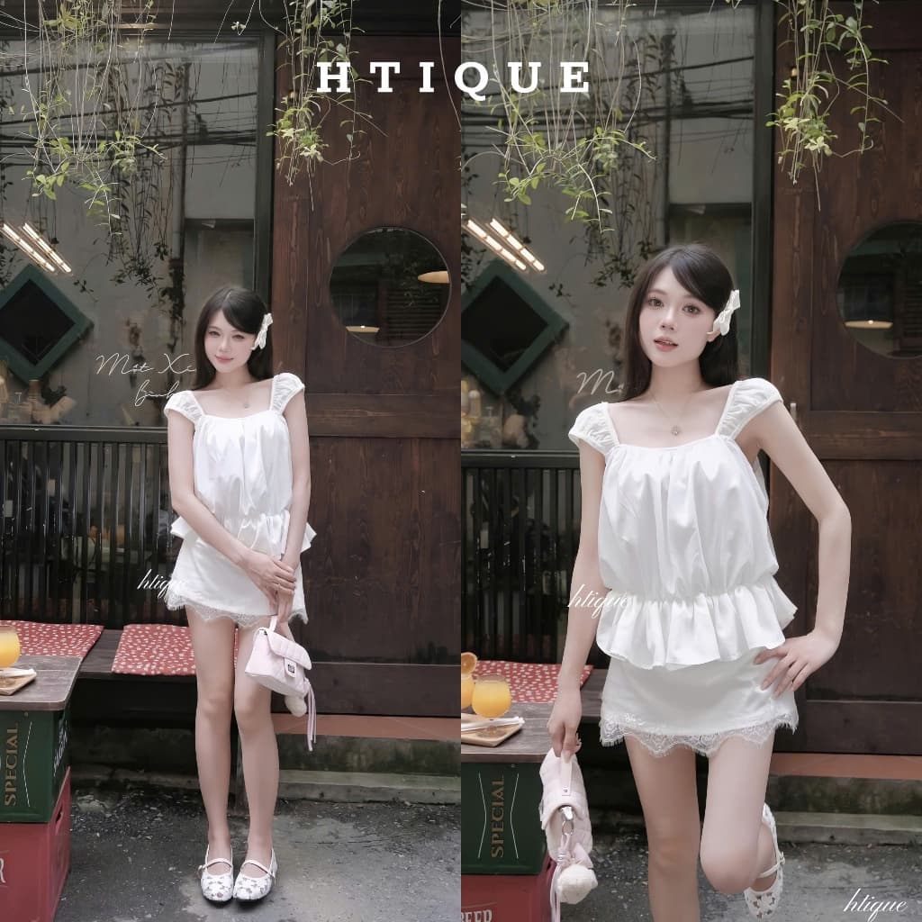 HTIQUE - Áo babydoll bèo nữ tiểu thư phối nơ nhẹ nhàng, Áo đũi hàn 3 màu pastel mát rười rượi AT21