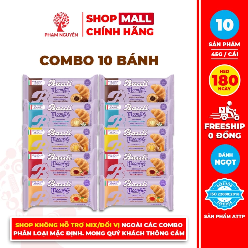 Combo 10 Bánh Sừng Bò Bauli Moonfils Phạm Nguyên 45g