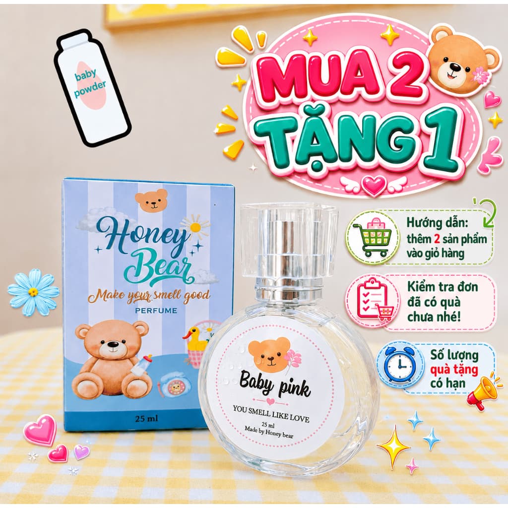 [Mua 2c 25ml tặng 1c 25ml] Nước hoa Honeybear mùi hương phấn em bé nhẹ nhàng đáng yêu 25ml