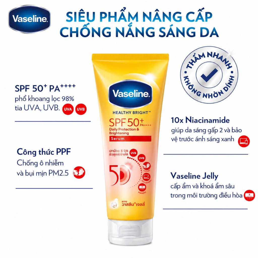 [Chuẩn Thái] Vaseline Chống Nắng 50X Sáng Da 300ml Healthy Bright Daily Protection & Brightening Serum SPF 50+ PA++++