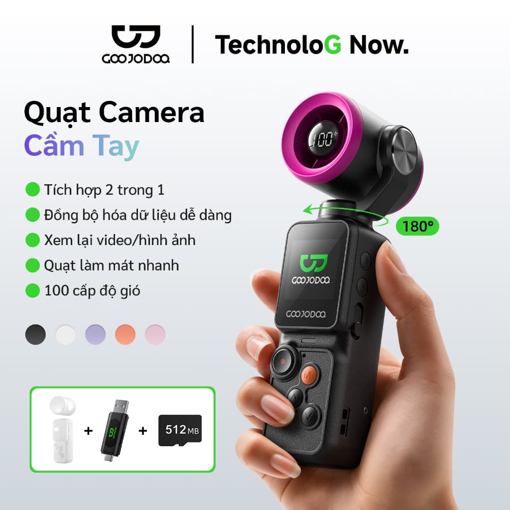 GOOJODOQ Quạt Mini Tích Hợp Camera - 2 trong 1, Pin 2500mAh, Siêu Nhẹ 145g, Hàng Chính Hãng