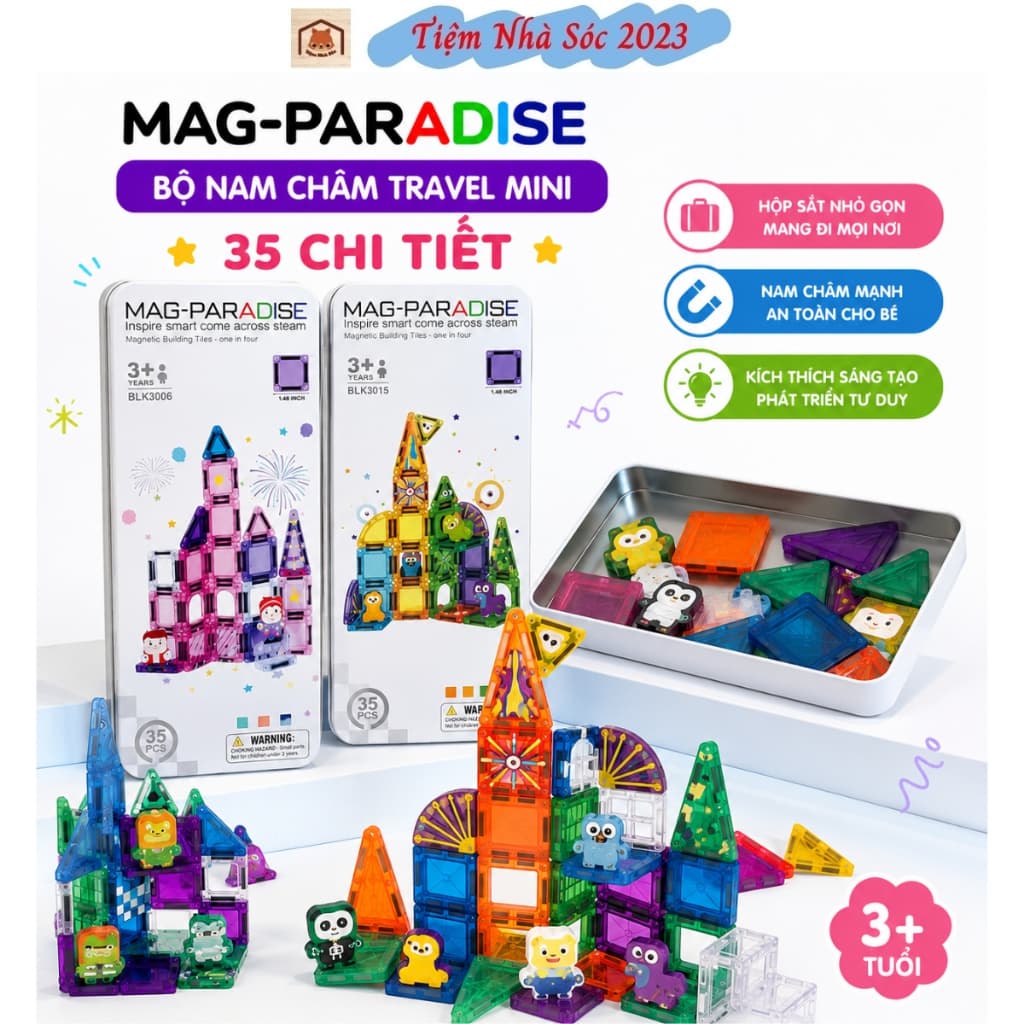 Đồ Chơi Nam Châm Ánh Sáng Mini Hộp Thiếc 35 Chi Tiết Xếp Hình Sáng Tạo Cho Bé | Tiệm Nhà Sóc
