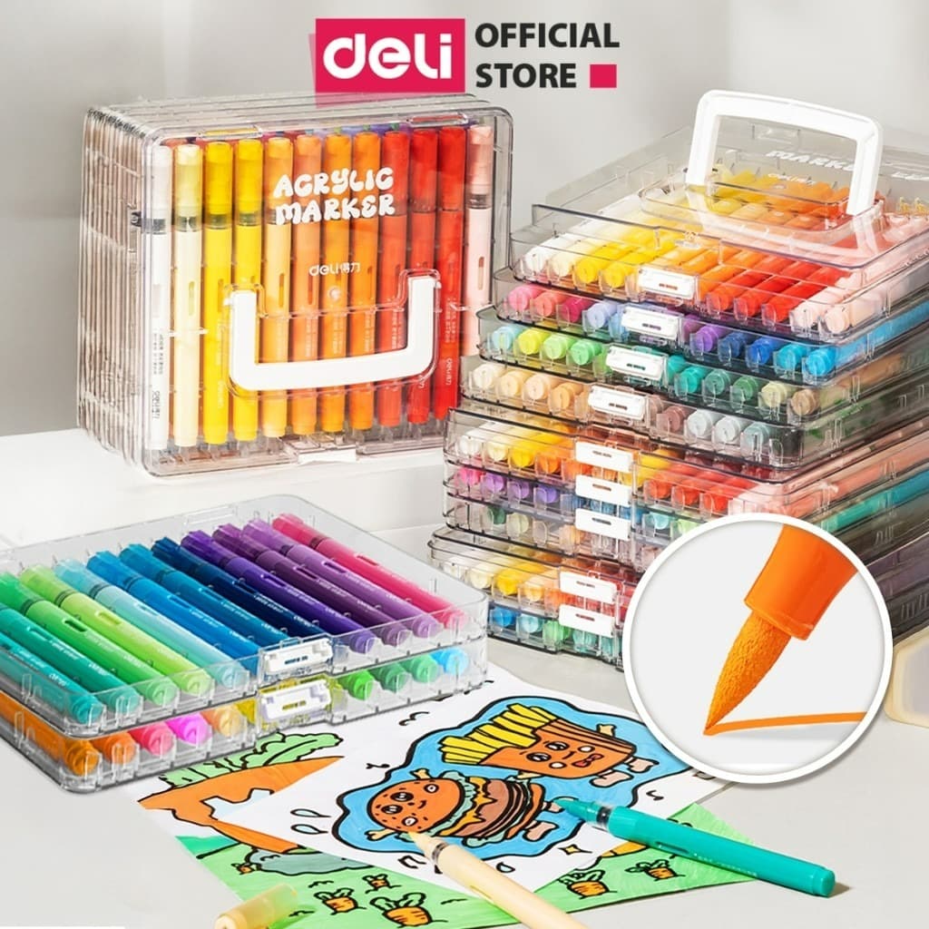 [🔥DEAL XẢ KHO] Bút Màu Acrylic Marker Roller Free Ink Đầu Lông Mềm Bút Lông Màu Deli Vẽ Mọi Chất Liệu Deli Bantex