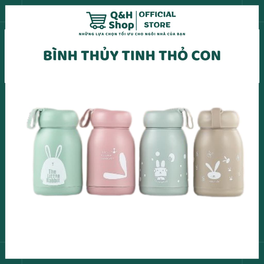 Bình Nước Thuỷ Tinh 320ml Hình Thỏ Dễ Thương Bọc Nhựa Lúa Mạch Giữ Nhiệt Nhẹ Gọn Nắp Kín Chống Rò Rỉ Phù Hợp Đi Học Đi L