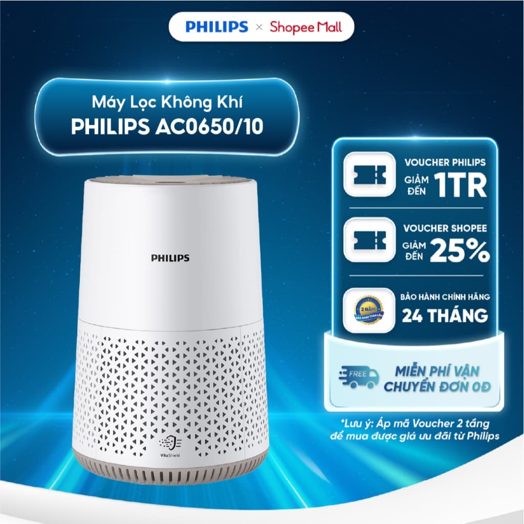 Máy lọc không khí Philips AC0650/10 - NanoProtect HEPA lọc đến bụi 0.003 μm - Phạm vi lọc hiệu quả 44m2