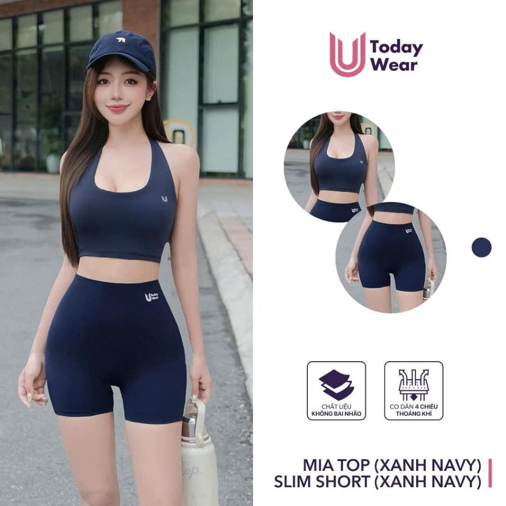 [New Arrival] Set đồ tập gym yoga Mia Top mix Slim Short Xanh Than Today U Wear co giãn thấm hút tốt thoải mái vận động