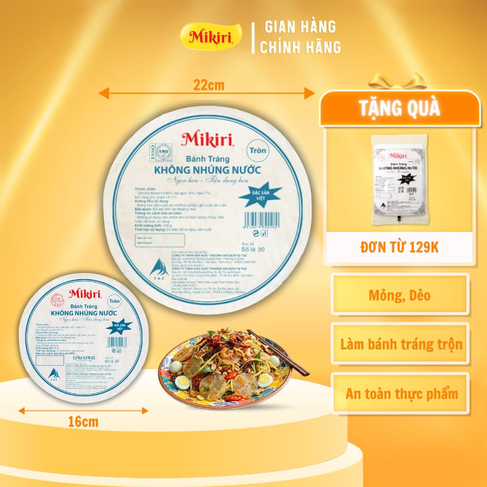 Bánh Tráng Siêu Mỏng Mikiri 50g,100g - Không Nhúng Nước, Cuốn Bún Thịt Tiện Lợi, Ăn Liền